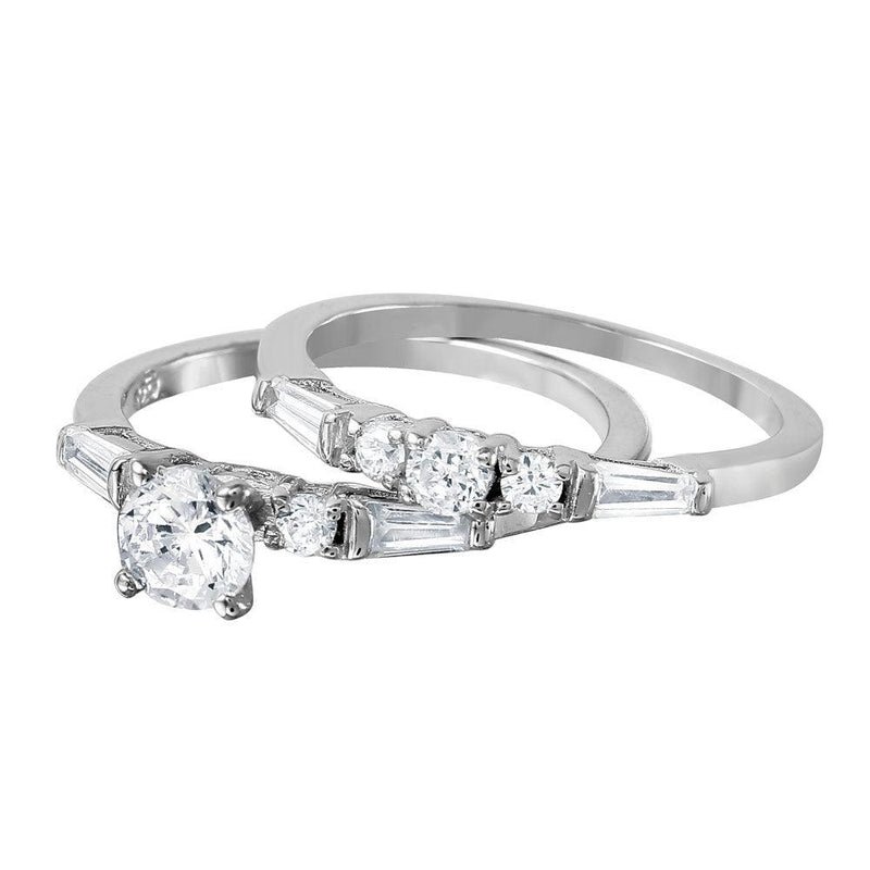Silver 925 Rhodium Plated Bridal Ring with Baguette CZ Stones - BGR01002