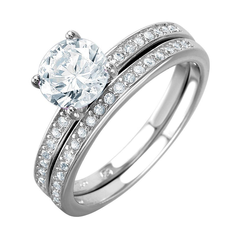 Silver 925 Rhodium Plated Bridal Ring with Round CZ Center Stone - BGR01004 | Silver Palace Inc.