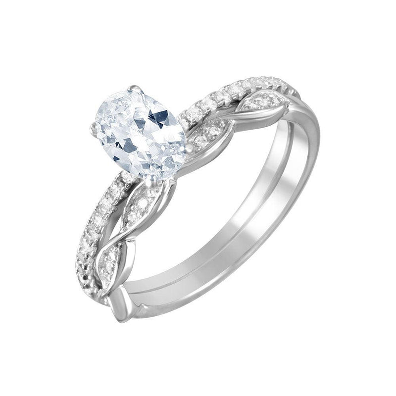Conjunto de anillo de boda nupcial con torcedura de circonita transparente chapado en rodio de plata 925 - BGR01008