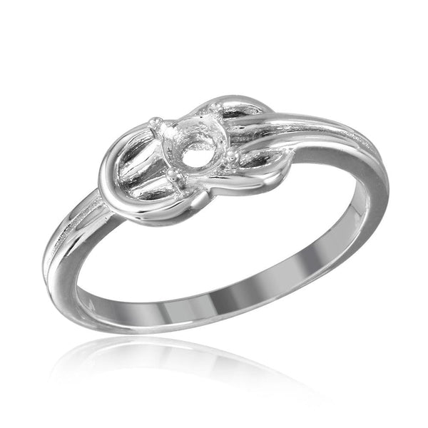 Silver 925 Rhodium Plated Double Knot Single Stone Mounting Ring - BGR01015 | Silver Palace Inc.