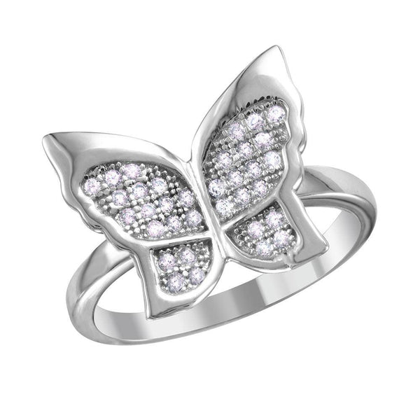Silver 925 Rhodium Plated Butterfly Ring with Micro Pave CZ Stones - BGR01019 | Silver Palace Inc.
