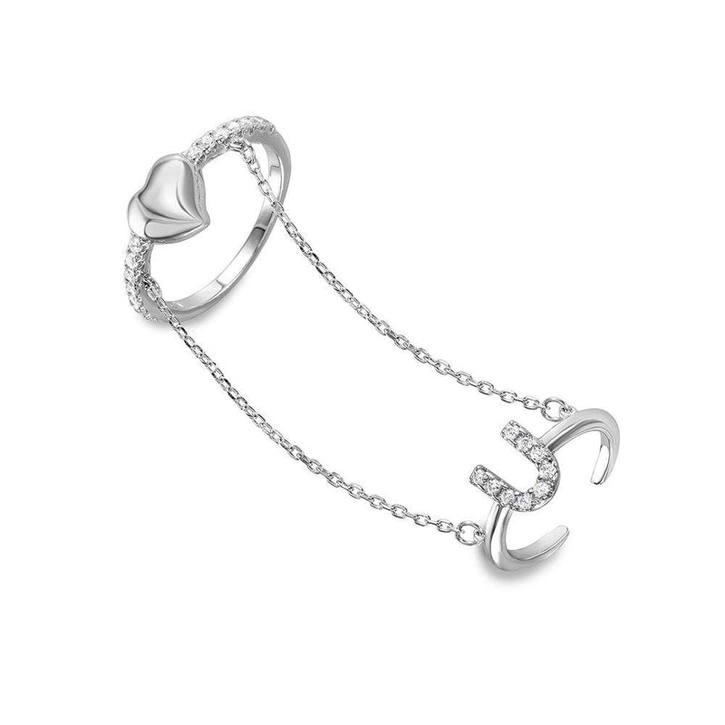 Silver 925 Rhodium Plated 2 Pcs Slave Finger Ring Heart and U - BGR01022 | Silver Palace Inc.