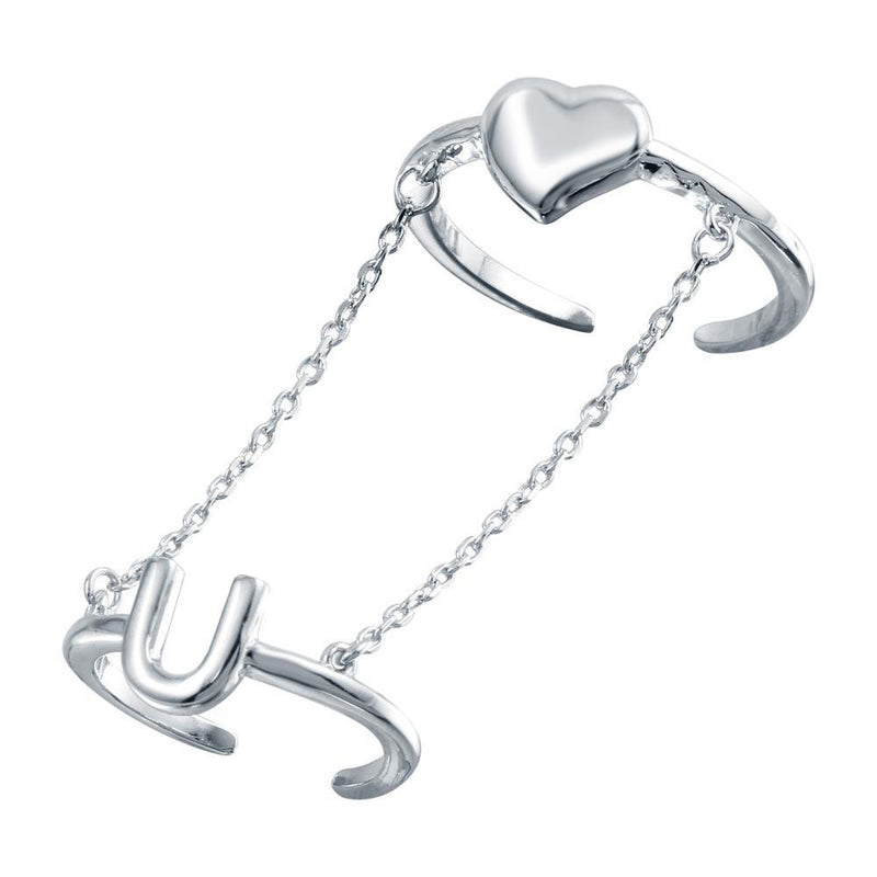 Silver 925 Rhodium Plated Heart and U Slave Ring - BGR01023 | Silver Palace Inc.