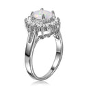 Silver 925 Rhodium Plated Oval Halo Ring with Synthetic Opal Center Stone - BGR01027