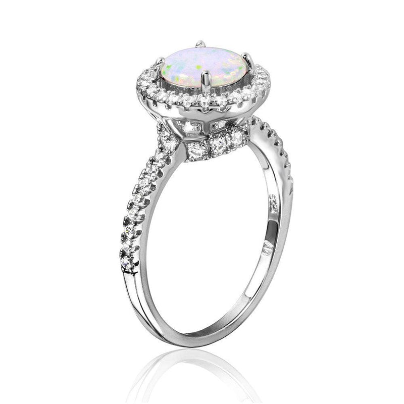 Silver 925 Rhodium Plated Round Halo Ring with CZ Stones - BGR01028