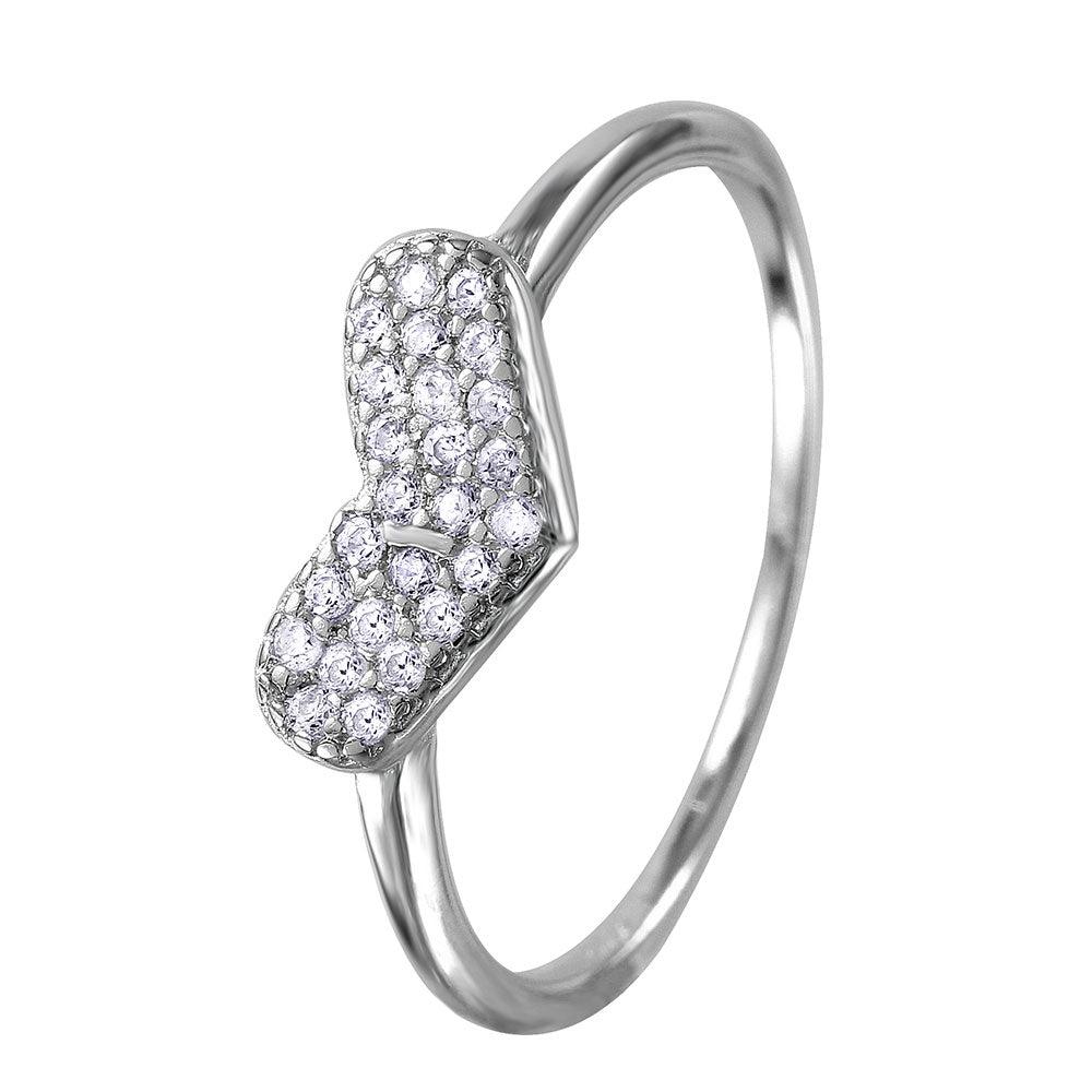 Silver 925 Rhodium Plated CZ Encrusted Heart Ring - BGR01034 | Silver Palace Inc.
