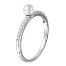Silver 925 Rhodium Plated Synthetic Center Pearl Ring with Cubic Zirconia Stones - BGR01037