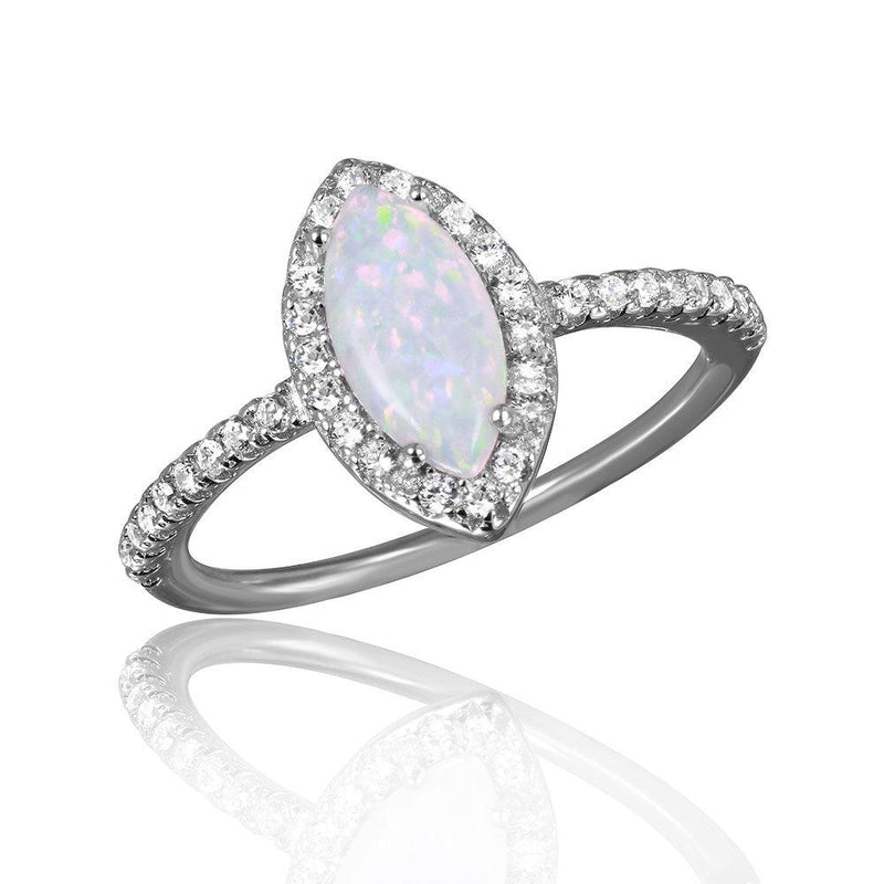 Silver 925 Rhodium Plated Cats Eye Ring with Synthetic Opal and CZ - BGR01044 | Silver Palace Inc.