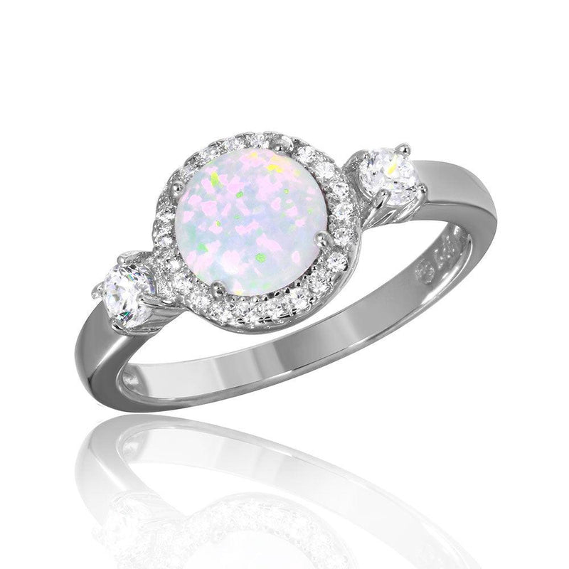 Silver 925 Rhodium Plated Halo Ring with Synthetic Opal and CZ - BGR01045 | Silver Palace Inc.