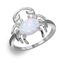Silver 925 Rhodium Plated Crab Design Ring with Synthetic Opal and CZ - BGR01050 | Silver Palace Inc.