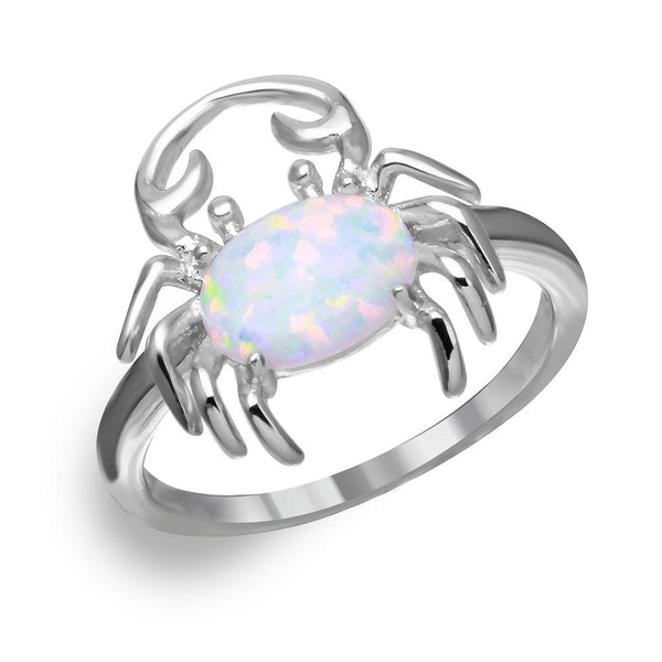 Silver 925 Rhodium Plated Crab Design Ring with Synthetic Opal and CZ - BGR01050 | Silver Palace Inc.