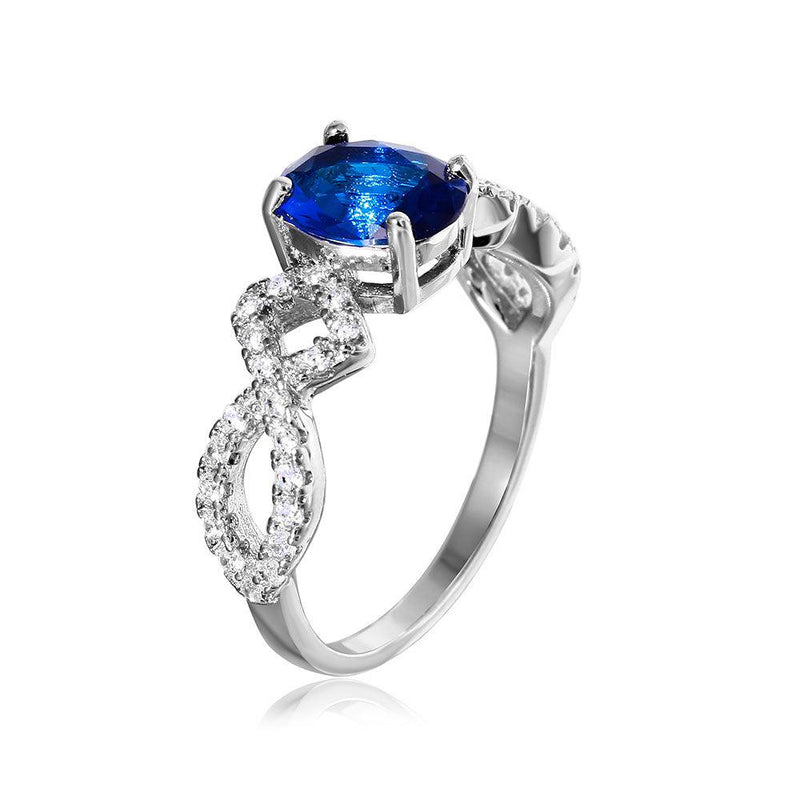 Silver 925 Rhodium Plated Sapphire Center Stone Ring with CZ Shank - BGR01053