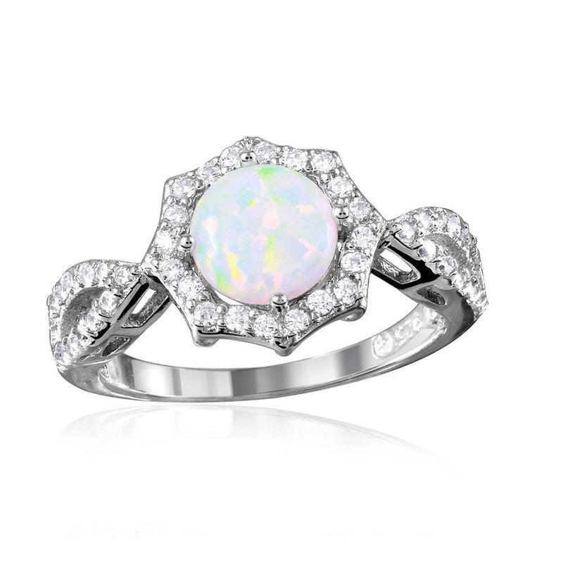 Silver 925 Rhodium Plated Synthetic Opal Halo CZ Ring - BGR01054 | Silver Palace Inc.