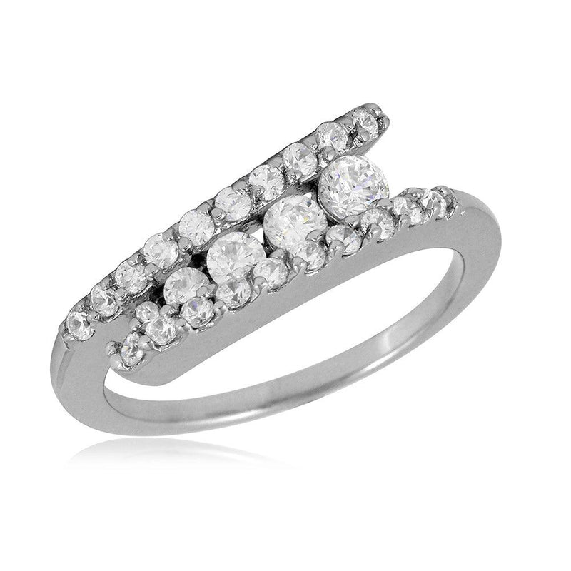 Silver 925 Rhodium Plated Overlap CZ Design Ring - BGR01055 | Silver Palace Inc.