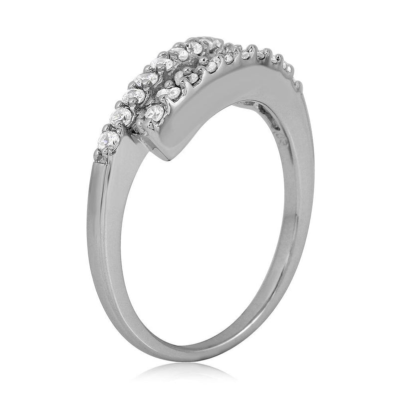 Silver 925 Rhodium Plated Overlap CZ Design Ring - BGR01055