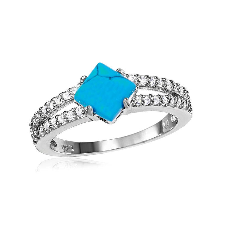 Silver 925 Rhodium Plated Turquoise Center Stone Ring with CZ Shank - BGR01057 | Silver Palace Inc.