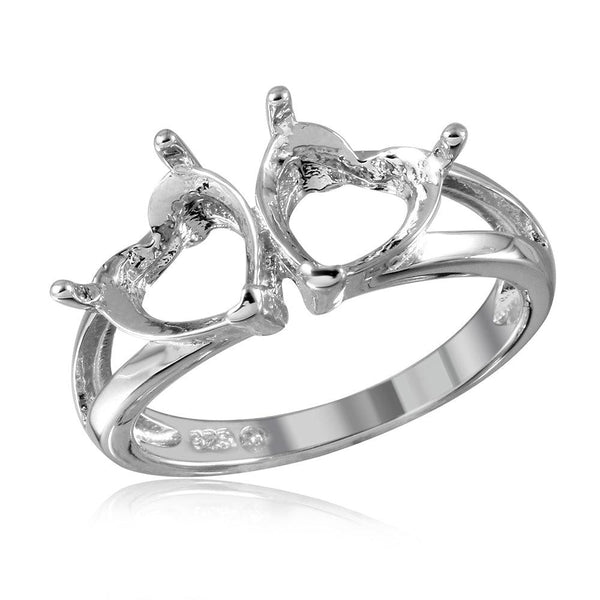 Silver 925 Rhodium Plated Open Shank Double Heart Mounting Ring - BGR01058 | Silver Palace Inc.
