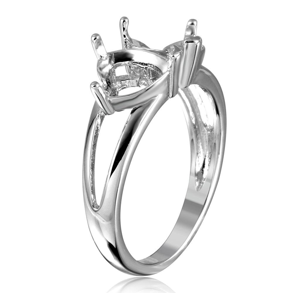 Anillo de montaje de doble corazón con vástago abierto chapado en rodio de plata 925 - BGR01058