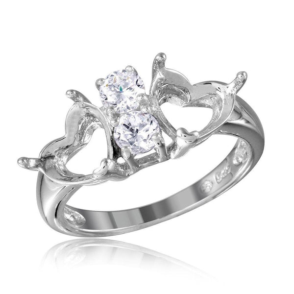 Silver 925 Rhodium Plated Double Heart Mounting Ring Spite By CZ - BGR01059 | Silver Palace Inc.