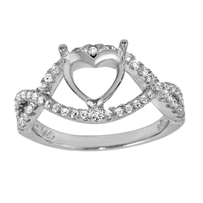 Silver 925 Rhodium Plated Twisted Center Mounting for Heart Stone Ring with CZ - BGR01060 | Silver Palace Inc.