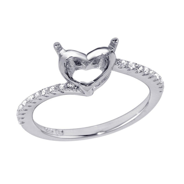 Silver 925 Rhodium Plated Asymmetrical Heart Stone Mounting Ring with CZ - BGR01061 | Silver Palace Inc.