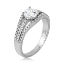 Anillo de piedra central redonda con vástago abierto chapado en rodio de plata 925 - BGR01067