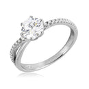 Silver 925 Rhodium Plated Twisted CZ Shank Round Center Stone Ring - BGR01069 | Silver Palace Inc.