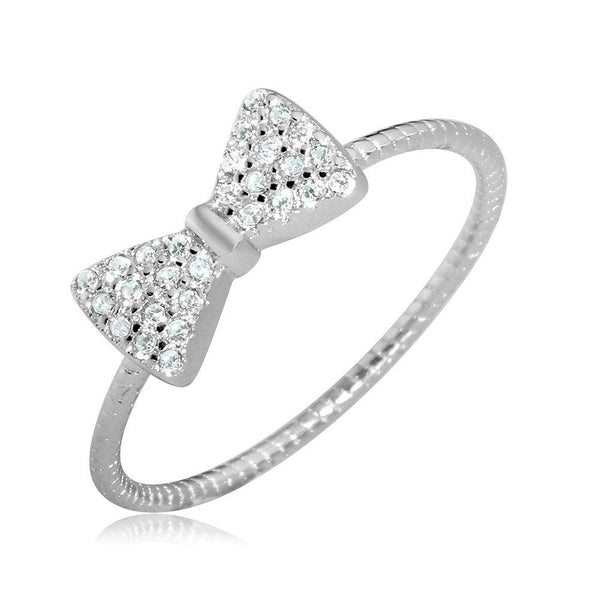 Silver 925 Rhodium Plated CZ Bow Tie Ring - BGR01072 | Silver Palace Inc.