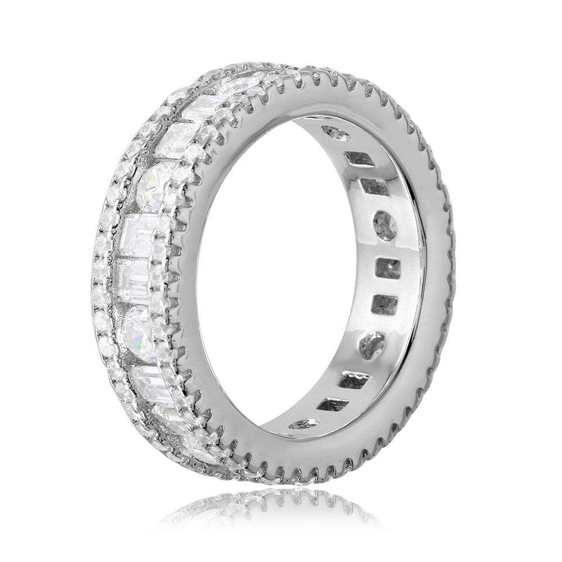 Silver 925 Rhodium Plated Eternity Band with Baguette CZ Stones - BGR01075