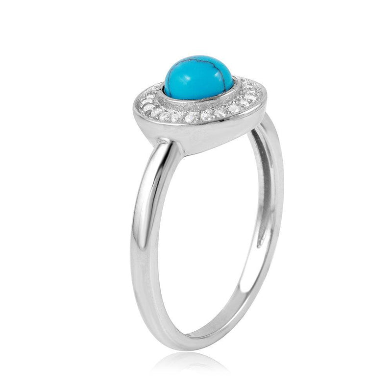 Silver 925 Rhodium Plated Turquoise Center Halo CZ Ring - BGR01076