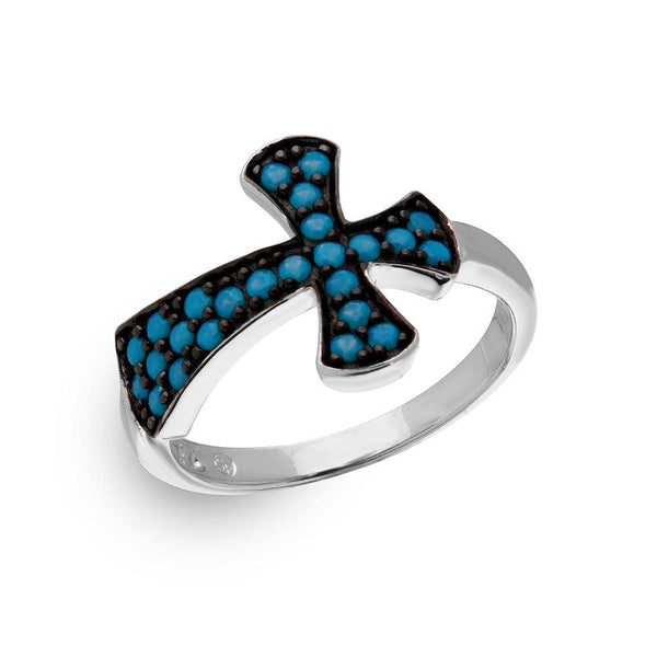 Silver 925 Black Rhodium and Rhodium Plated Ring with Turquoise Enamel - BGR01085 | Silver Palace Inc.