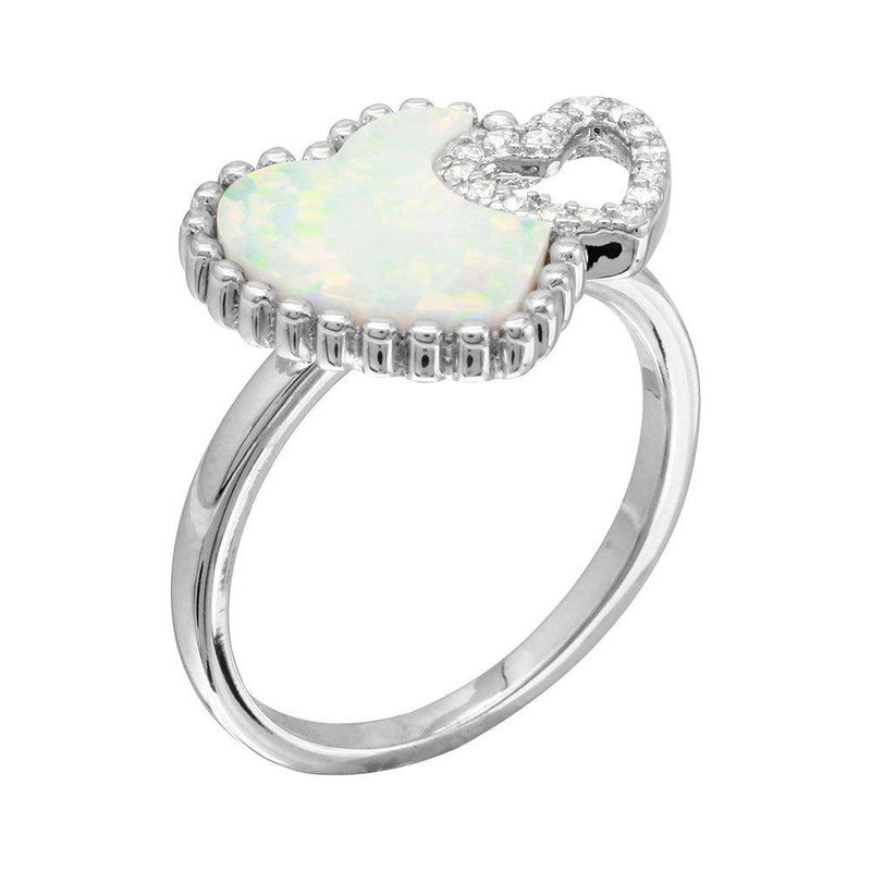 Silver 925 Rhodium Plated Double Opal and CZ Heart Ring - BGR01089 | Silver Palace Inc.