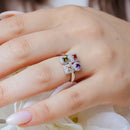 Rhodium Plated 925 Sterling Silver Multi Color 4 Design Ring - BGR01101