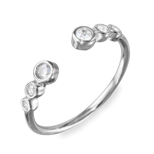 Silver 925 Rhodium Plated Open Ring with 3 Graduated Round CZ - BGR01102 | Silver Palace Inc.