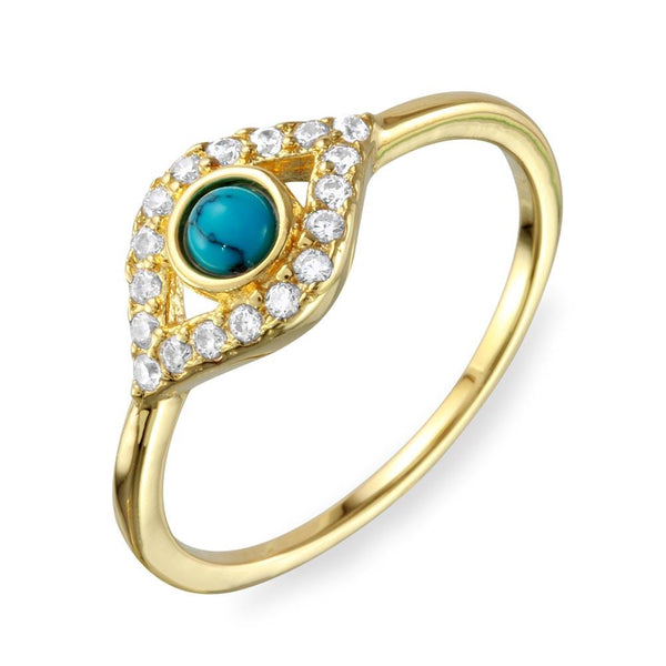 Silver 925 Gold Plated Evil Eye CZ Ring with Turquoise Bead - BGR01109GP | Silver Palace Inc.