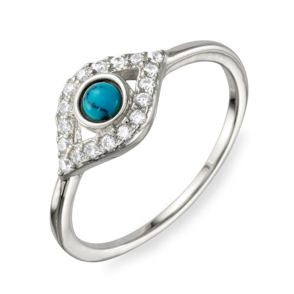 Silver 925 Rhodium Plated Evil Eye CZ Ring with Turquoise Bead - BGR01109RH | Silver Palace Inc.