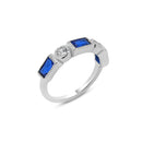 Silver 925 Rhodium Plated Alternating Blue Rectangle and Clear Round CZ Ring - BGR01111BLU | Silver Palace Inc.