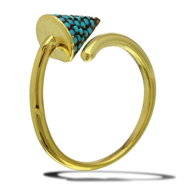 Silver 925 Gold Plated Open End Cone Ring with Turquoise Beads - BGR01114 | Silver Palace Inc.