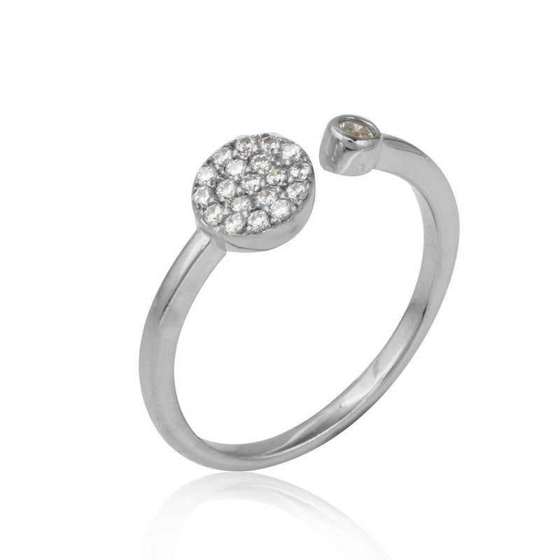 Rhodium Plated 925 Sterling Silver Open Ring with Round CZ and CZ Circle - BGR01118RH