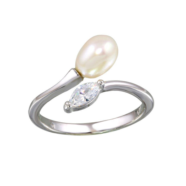 Silver 925 Rhodium Plated Ring with Pearl and CZ - BGR01129 | Silver Palace Inc.