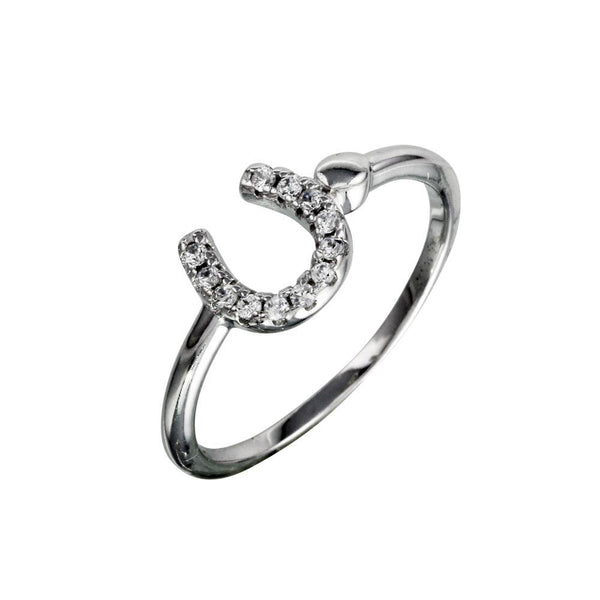 Silver 925 Rhodium Plated CZ Encrusted Horse Shoe Ring - BGR01130 | Silver Palace Inc.
