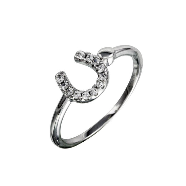 Rhodium Plated 925 Sterling Silver CZ Encrusted Horse Shoe Ring