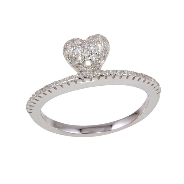 Silver 925 Rhodium Plated CZ Heart Ringing - BGR01133 | Silver Palace Inc.