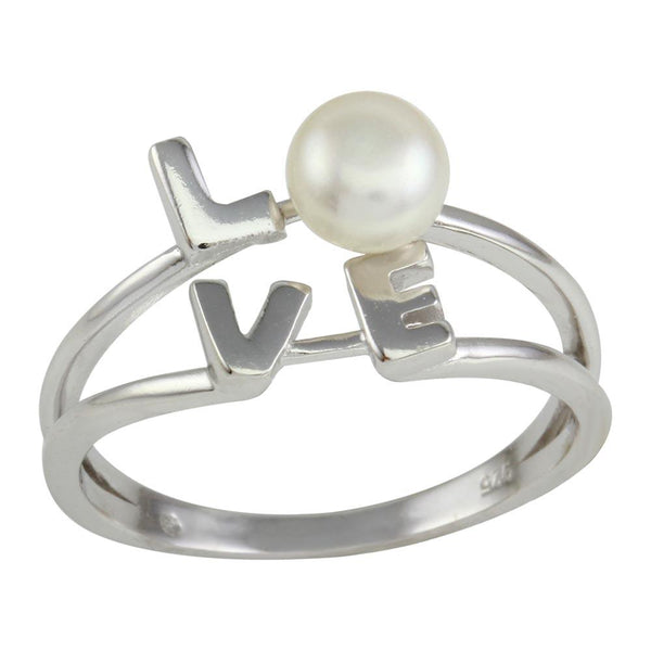 Rhodium Plated 925 Sterling Silver Love Word Ring with Synthetic