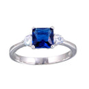 Silver 925 Rhodium Plated Blue CZ Center Stone Ring - BGR01138BLU | Silver Palace Inc.