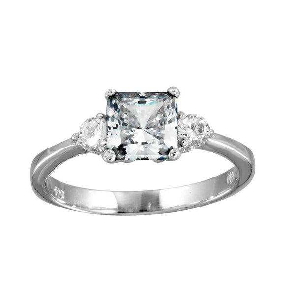 Silver 925 Rhodium Clear CZ Center Stone Ring - BGR01138CLR | Silver Palace Inc.