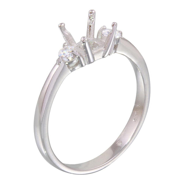 Silver 925 Rhodium Plated Center Mounting Only Ring with CZ - BGR01138 | Silver Palace Inc.