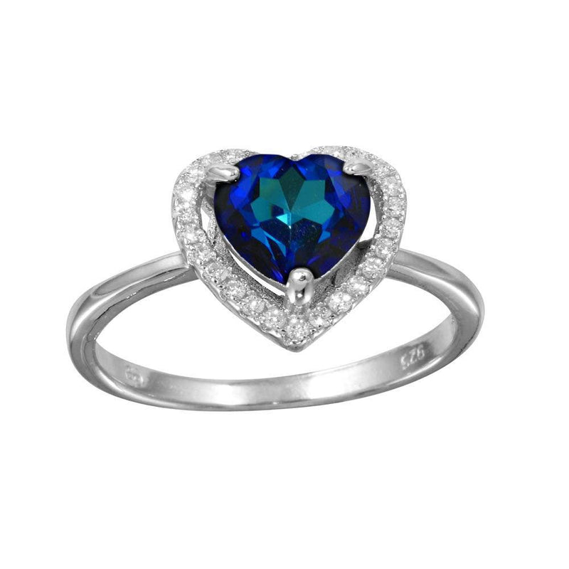 Silver 925 Rhodium Plated Blue Halo Heart Ring - BGR01139BLU | Silver Palace Inc.