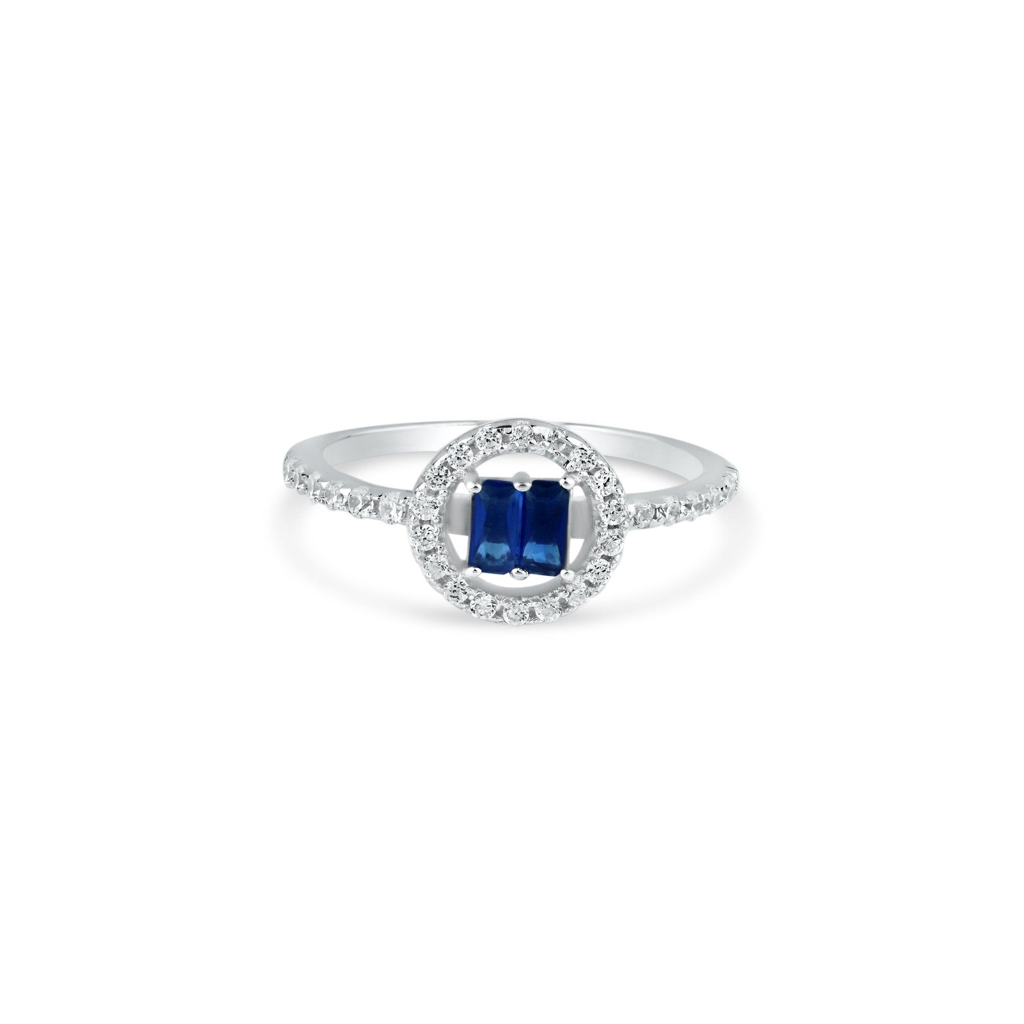 Silver 925 Rhodium Plated Blue Stone with CZ - BGR01140BLU | Silver Palace Inc.