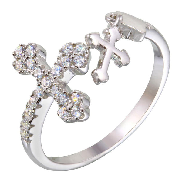 Silver 925 Rhodium Plated Open End Cross Ring with CZ - BGR01145 | Silver Palace Inc.
